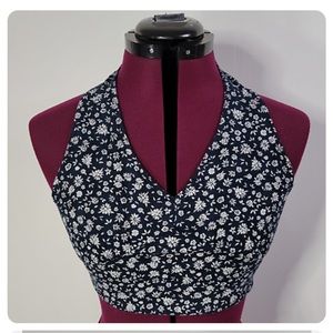 American Eagle Halter Crop Top Ditsy Floral Print Size M